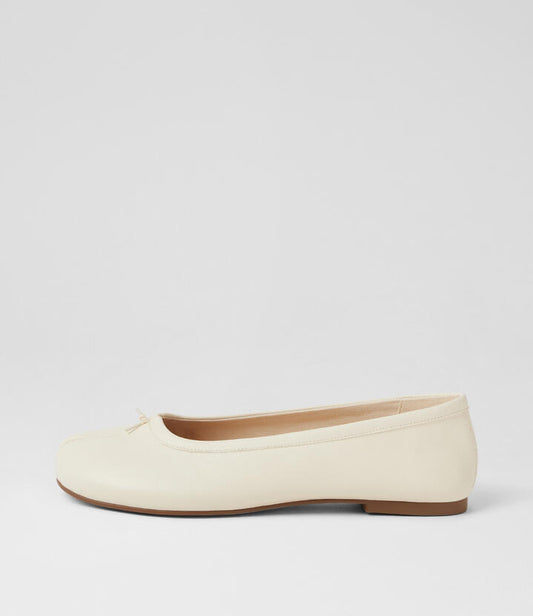 Image of Flats. Product name - Tivelle Cream Leather Ballet Flats in Cream colour by brand - MOLLINI