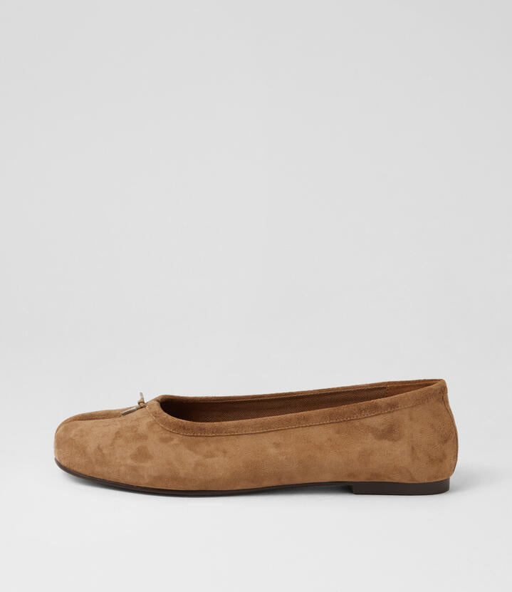 Image of Flats. Product name - Tivelle Light Choc Suede Ballet Flats in Lt Choc colour by brand - MOLLINI