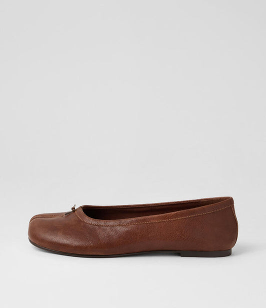 Image of Flats. Product name - Tivelle Choc Leather Ballet Flats in Choc colour by brand - MOLLINI