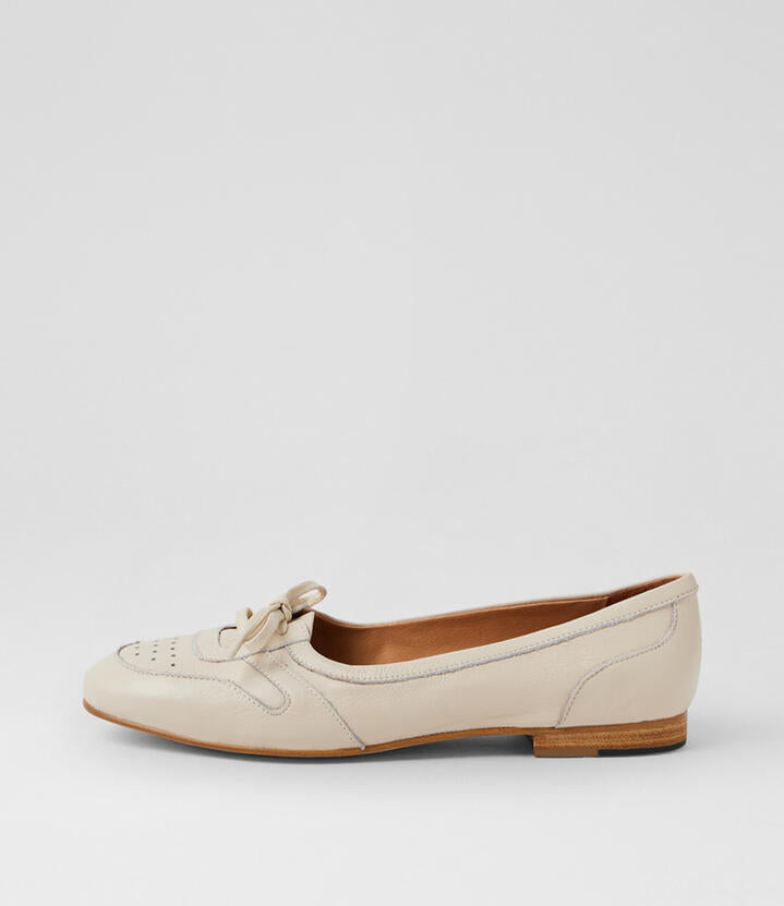 Image of Flats. Product name - United Milk Leather Lace Up Flats in Milk colour by brand - MIDAS