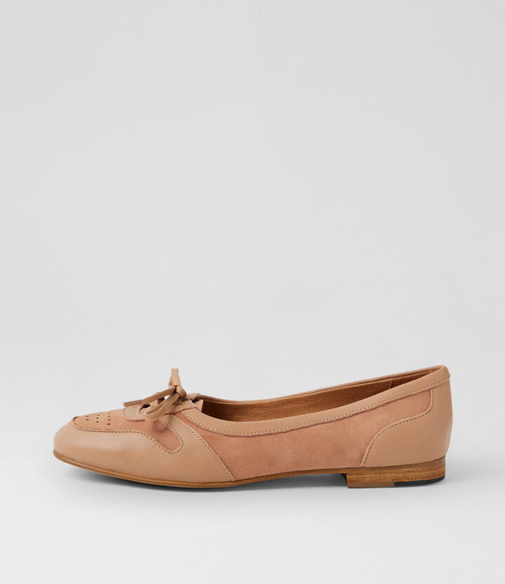 Image of Flats. Product name - United Dark Cafe Leather Suede Lace Up Flats in Dk Cafe colour by brand - MIDAS