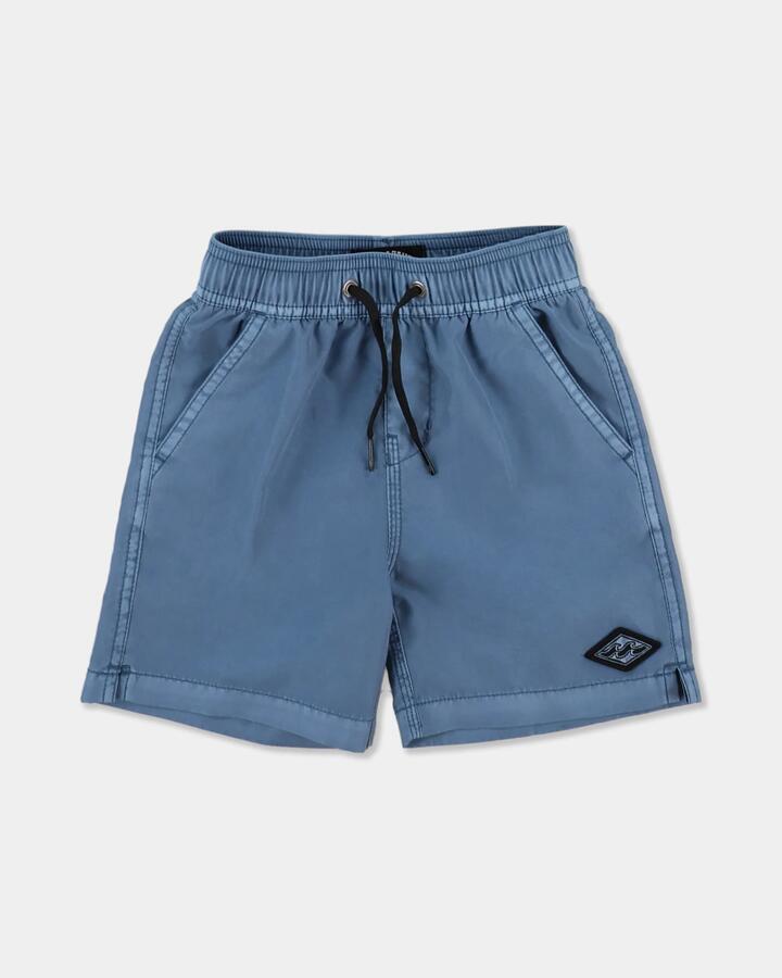 Image of a model wearing Shorts. Product name - Billabong Boys 2-7 All Day Overdyed Layback Volley Shorts Steel Blue in Steel Blue colour by brand - Billabong