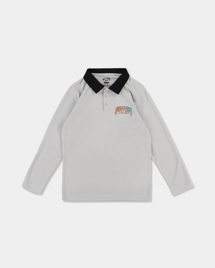 Image of a model wearing Tops. Product name - Surf Dive 'n Ski Boys 8-16 Fisho Long Sleeve Rashguard Fog Gray in Fog Gray colour by brand - Surf Dive 'n Ski