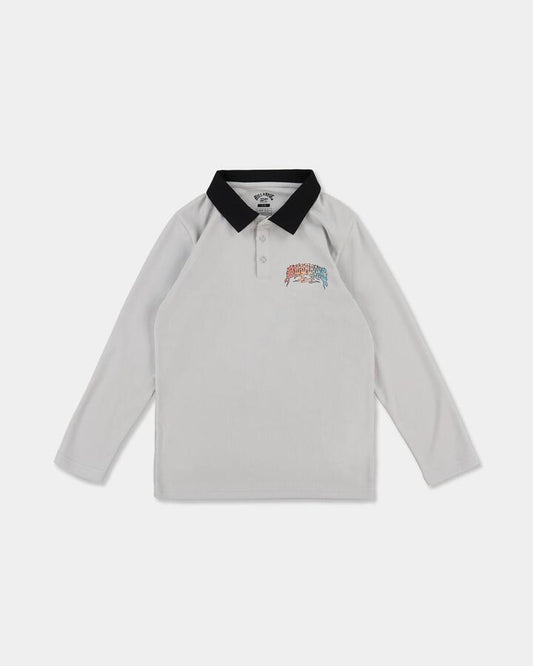 Image of a model wearing Tops. Product name - Surf Dive 'n Ski Boys 8-16 Fisho Long Sleeve Rashguard Fog Gray in Fog Gray colour by brand - Surf Dive 'n Ski