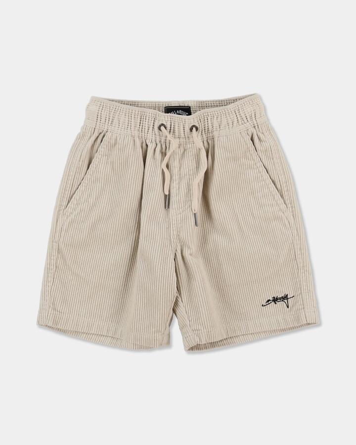 Image of a model wearing Shorts. Product name - Billabong Boys 2-7 Groms Larry Corduroy Shorts Stone in Stone colour by brand - Billabong