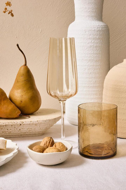 Image of Kitchen & Dining. Product name - Ripple Light Amber Champagne Flute in Champagne colour by brand - Willow & Mae