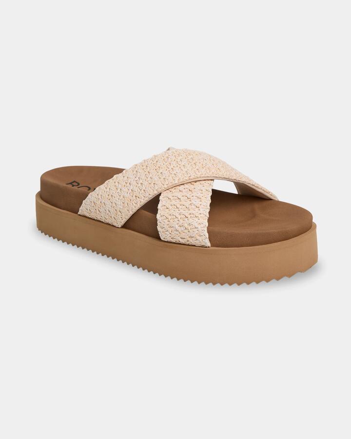 Image of Heels. Product name - Surf Dive 'n Ski Womens Syenna Platform Slides Cream/Tan in Cream/Tan colour by brand - Surf Dive 'n Ski