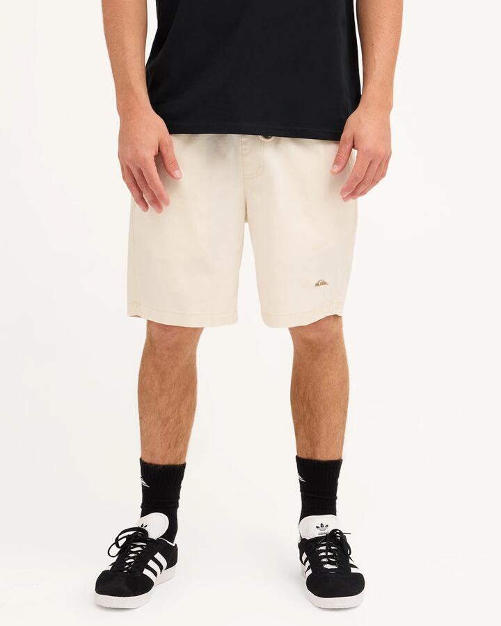 Image of a model wearing Shorts. Product name - Quiksilver Mens Palm Waves 17" Walkshorts Birch in Birch colour by brand - Quiksilver