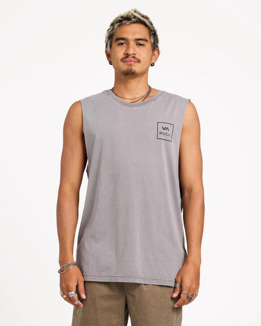 Image of a model wearing Tops. Product name - Surf Dive 'n Ski Mens Va All The Ways Muscle Smoke in Smoke colour by brand - Surf Dive 'n Ski