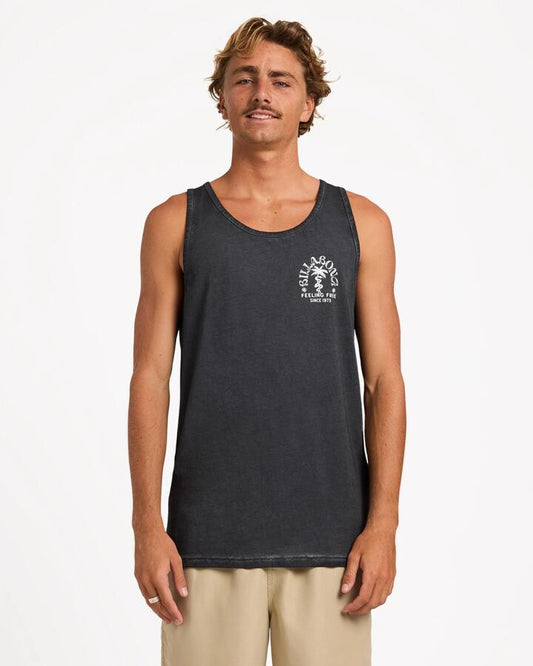Image of a model wearing Tops. Product name - Surf Dive 'n Ski Mens Big Wave Shaz Tank Black in Black colour by brand - Surf Dive 'n Ski