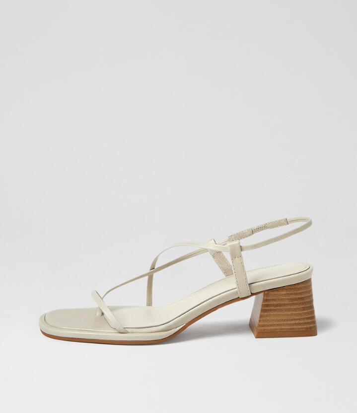Image of Sandals. Product name - Marcello Ecru Vintage Natural Leather Sandals in Ecru Vintage-Natural Heel colour by brand - MOLLINI