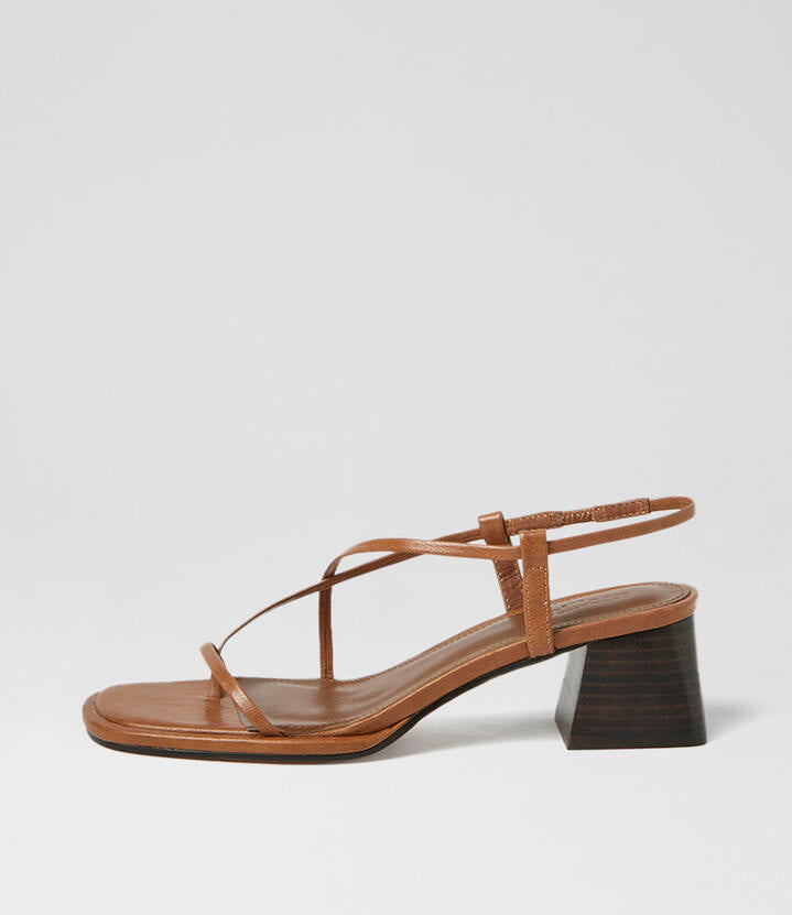 Image of Sandals. Product name - Marcello Cognac Vintage Dark Brown Leather Sandals in Cognac Vintage-Dk Brown Heel colour by brand - MOLLINI