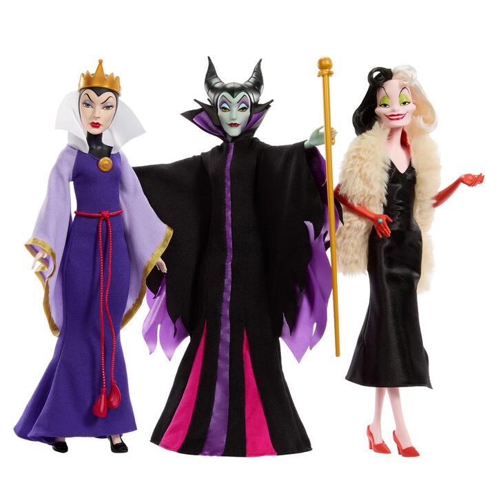 Image of Dolls. Product name - Disney Villains Fashion Doll 3-Pack with Maleficent, Cruella De Vil & Evil Queen from Movies in colour by brand - Disney Princess