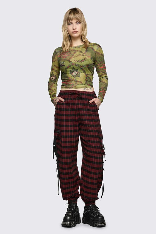 Image of a model wearing Pants. Product name - Living Tartan Cargo Pant in Multi colour by brand - Black Friday