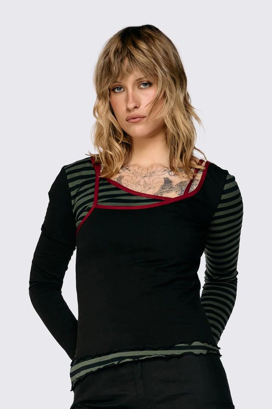 Image of Scarves & Shawls. Product name - Consume Faux Wrap Top in Black/Olive colour by brand - Black Friday