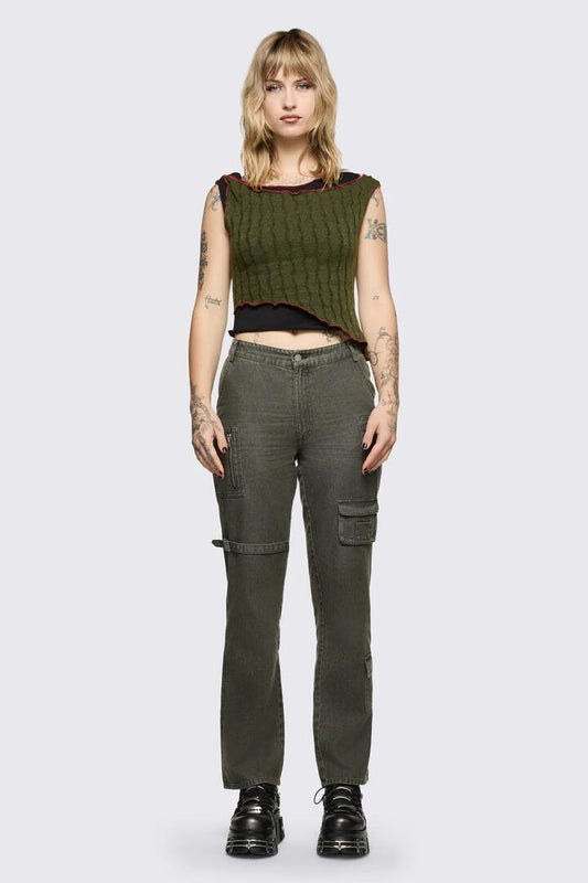 Image of a model wearing Pants. Product name - Shelter Cargo Pant in Olive colour by brand - Black Friday