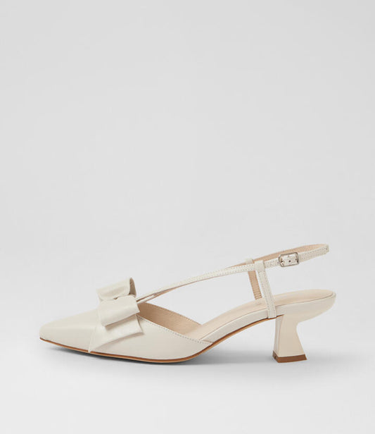 Image of Dresses. Product name - Lampoon Vanilla Leather Slingbacks in Vanilla colour by brand - MIDAS