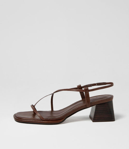 Image of Sandals. Product name - Marcello Choc Vintage Dark Brown Leather Sandals in Choc Vintage-Dk Brown Heel colour by brand - MOLLINI