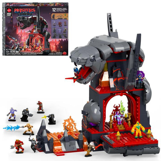 Image of Construction Set Toys. Product name - Mattel Brick Shop Masters of the Universe Clash at Snake Mountain Building Toy Kit (636 Pieces), for Collectors in colour by brand - Mattel Brick Shop