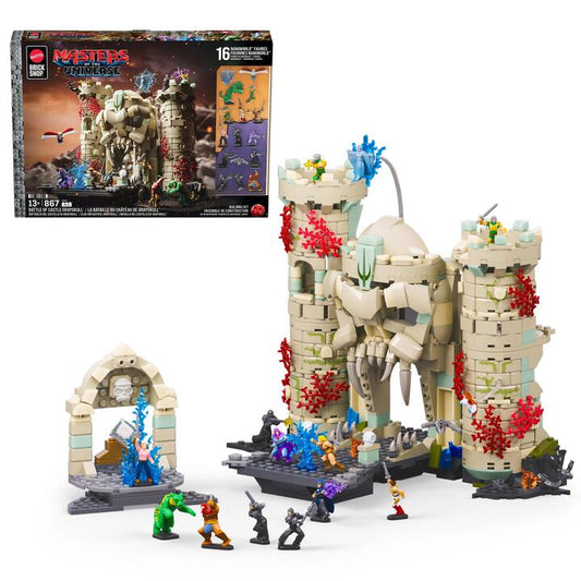 Image of Construction Set Toys. Product name - Mattel Brick Shop Masters of the Universe Battle of Castle Grayskull Building Toy Kit (867 Pieces), for Collectors in colour by brand - Mattel Brick Shop
