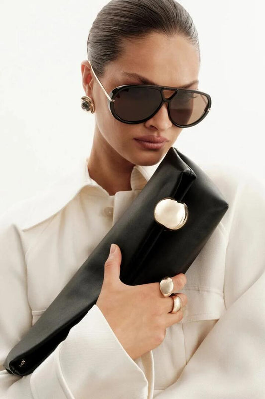 Image of Bags. Product name - Danielle Black Gold Hardware Clutch in Black colour by brand - Billini