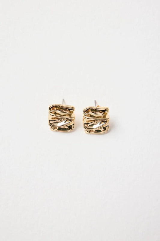Image of Jewelry. Product name - Square Pleated Gold Stud Earring in Gold colour by brand - Humble + Heart