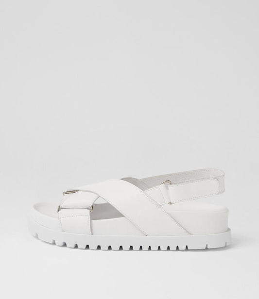 Image of Sandals. Product name - Umar White Leather Sandals in White-White Sole colour by brand - MIDAS