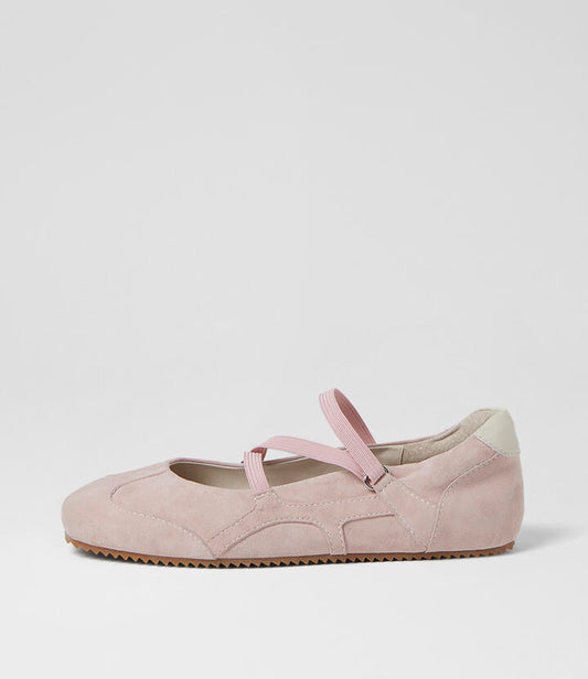 Image of Flats. Product name - Letime Pale Pink Suede Ballet Flats in Pale Pink colour by brand - MOLLINI