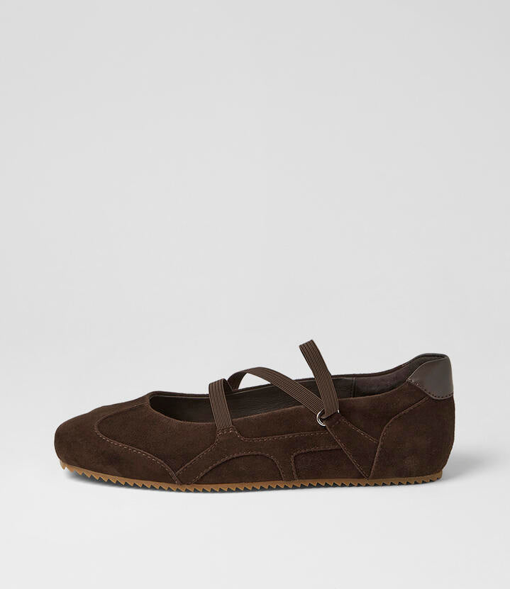 Image of Flats. Product name - Letime Choc Suede Ballet Flats in Choc colour by brand - MOLLINI