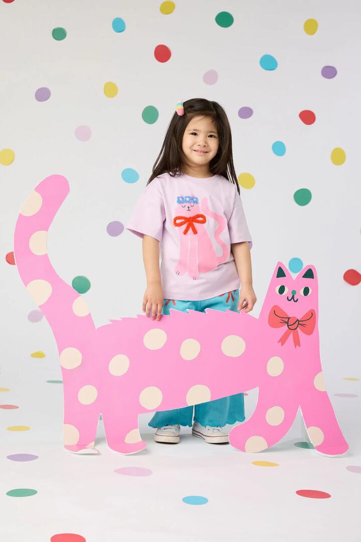 Image of T-Shirts. Product name - Pretty Cat Kids T-Shirt in Lilac colour by brand - Gorman