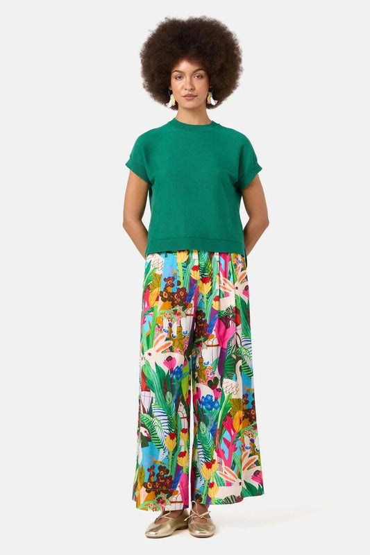Image of a model wearing Tops. Product name - Leya Knit Top in Green colour by brand - Gorman