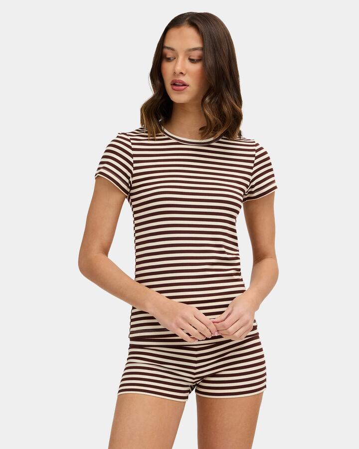 Image of T-Shirts. Product name - Nunui Womens Jardine Stripe T-Shirt Chocolate in Chocolate colour by brand - Nunui