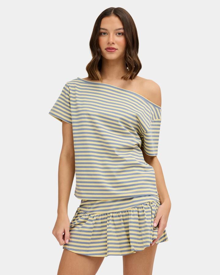 Image of T-Shirts. Product name - Nunui Womens Oshay Off Shoulder T-Shirt Butter in Butter colour by brand - Nunui