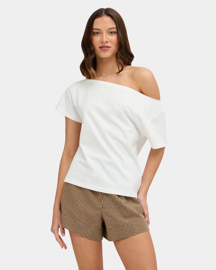 Image of T-Shirts. Product name - Nunui Womens Atone Off Shoulder T-Shirt White in White colour by brand - Nunui