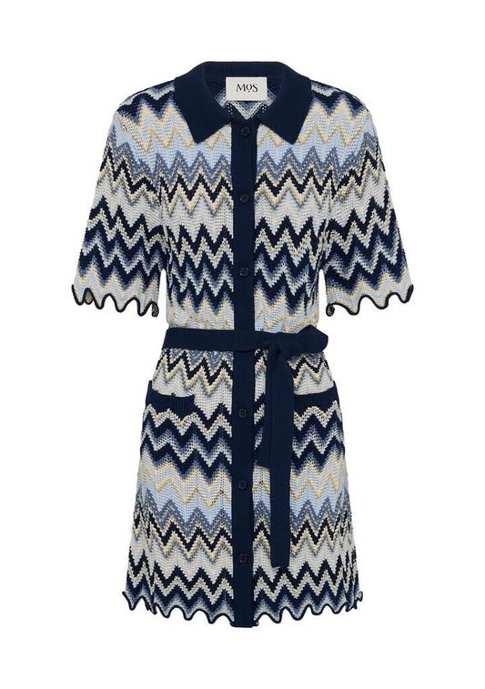 Image of Dresses. Productname: Pulse Knit Mini Shirt Dress | MOS The Label in Classic Navy colour by brand - MOS The Label