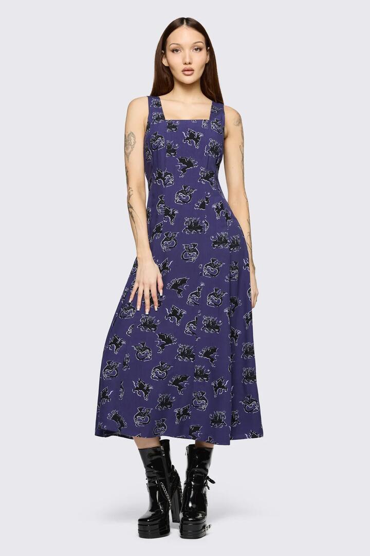 Image of Dresses. Product name - Monstre Goth Midi Dress in Purple colour by brand - Black Friday