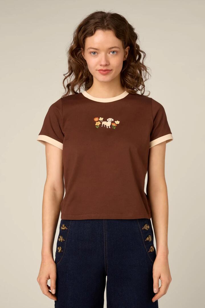 Image of T-Shirts. Product name - Sweet Dog Printed Tee in Chocolate colour by brand - Princess Highway
