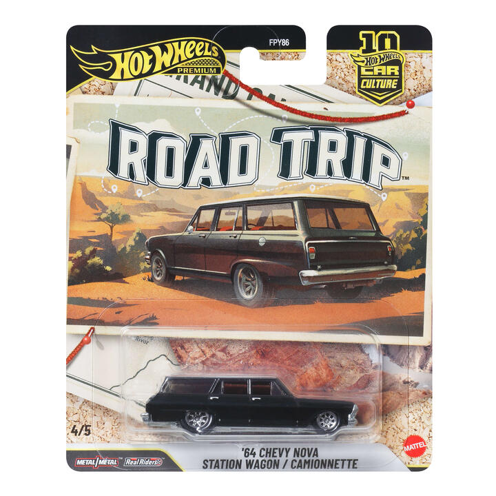 Image of Toy Cars. Product name - Hot Wheels Car Culture Premium â64 Chevy Nova Station Wagon Road Trip in colour by brand - Hot Wheels