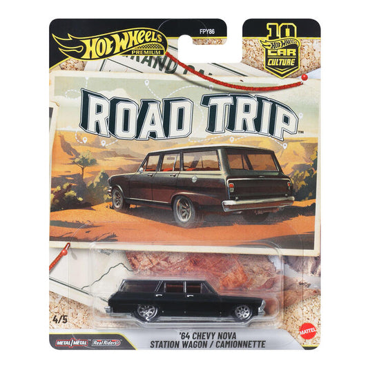 Image of Toy Cars. Product name - Hot Wheels Car Culture Premium â64 Chevy Nova Station Wagon Road Trip in colour by brand - Hot Wheels