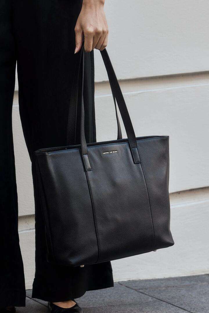Image of Bags. Product name - Milan Black Zip Leather Tote Bag in Black colour by brand - Among the Brave