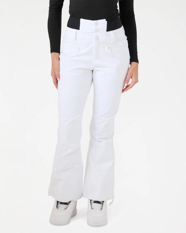 Image of a model wearing Pants. Product name - Roxy Womens Rising High Snow Pants Bright White in Bright White colour by brand - Roxy