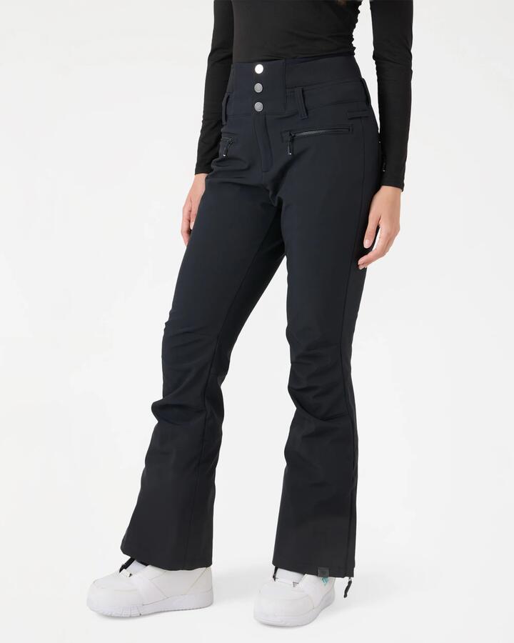 Image of a model wearing Pants. Product name - Roxy Womens Rising High Snow Pants Black in Black colour by brand - Roxy