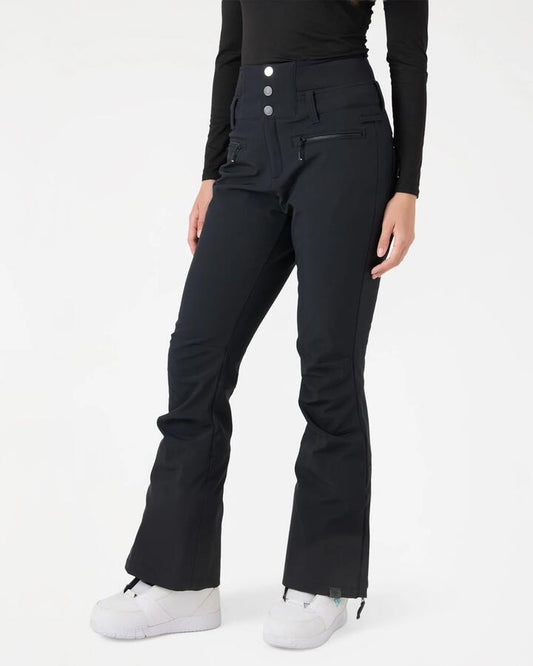 Image of a model wearing Pants. Product name - Roxy Womens Rising High Snow Pants Black in Black colour by brand - Roxy