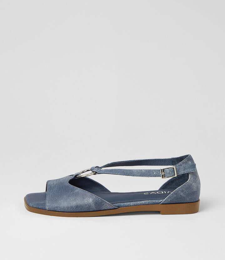 Image of Sandals. Product name - Pallus Washed Denim Leather Sandals in Washed Denim colour by brand - MIDAS