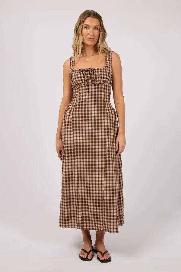 Image of Dresses. Product name - Wynn Brown Gingham Sleeveless Maxi Dress in Brown colour by brand - All About Eve