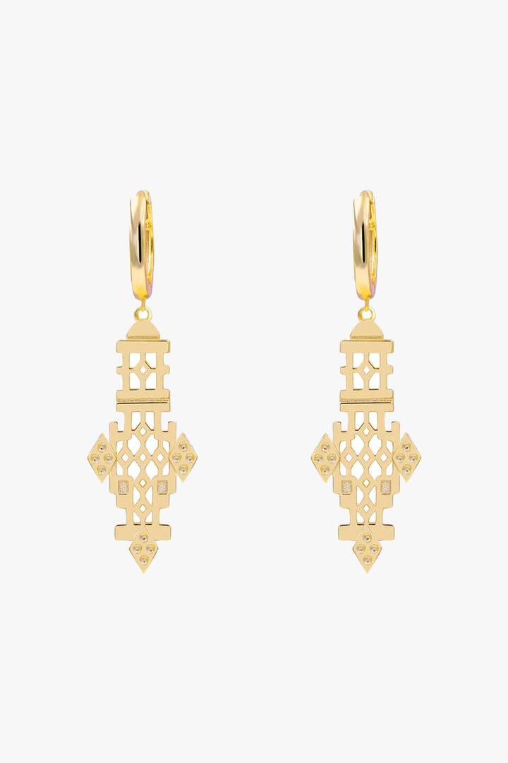 Image of Jewelry. Product name - Florence Gold Pendant Earrings in Gold colour by brand - Silver Linings
