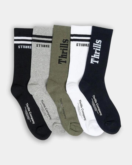 Image of Socks. Product name - Thrills Mens Minimal Thrills 5 Pack Socks Multi in Multi colour by brand - Thrills