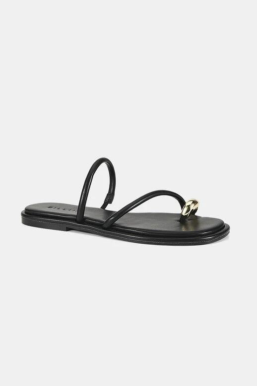 Image of Sandals. Product name - Orphie Black Gold Ring Feature Slide in Black colour by brand - Billini