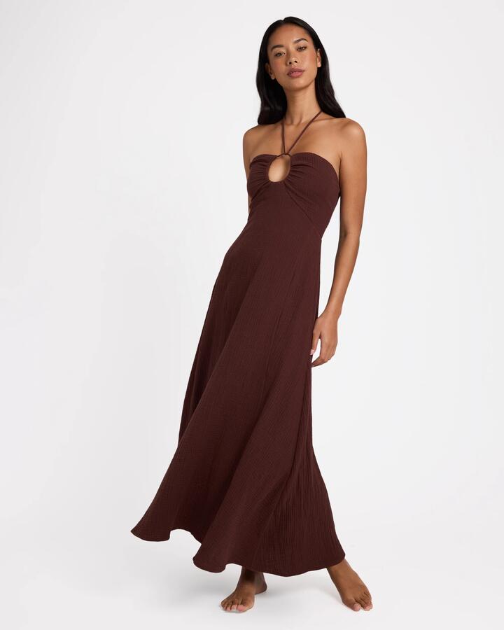 Image of Dresses. Product name - Surf Dive 'n Ski Womens Sway Away Maxi Dress Teak in Teak colour by brand - Surf Dive 'n Ski