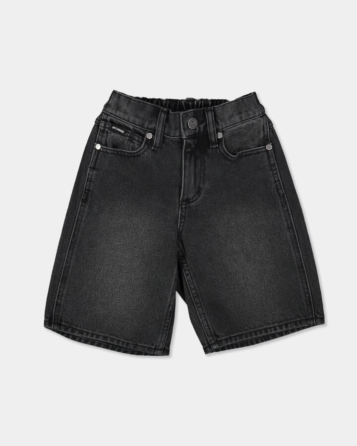 Image of a model wearing Shorts. Product name - Surf Dive 'n Ski Boys 2-7 Groms Spec 73 Baggy Denim Shorts Black in Black colour by brand - Surf Dive 'n Ski